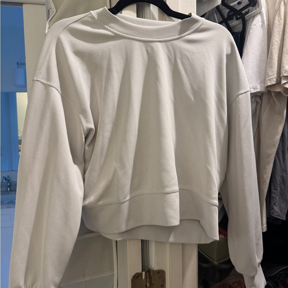 Women's White Ribbed Sweatshirt